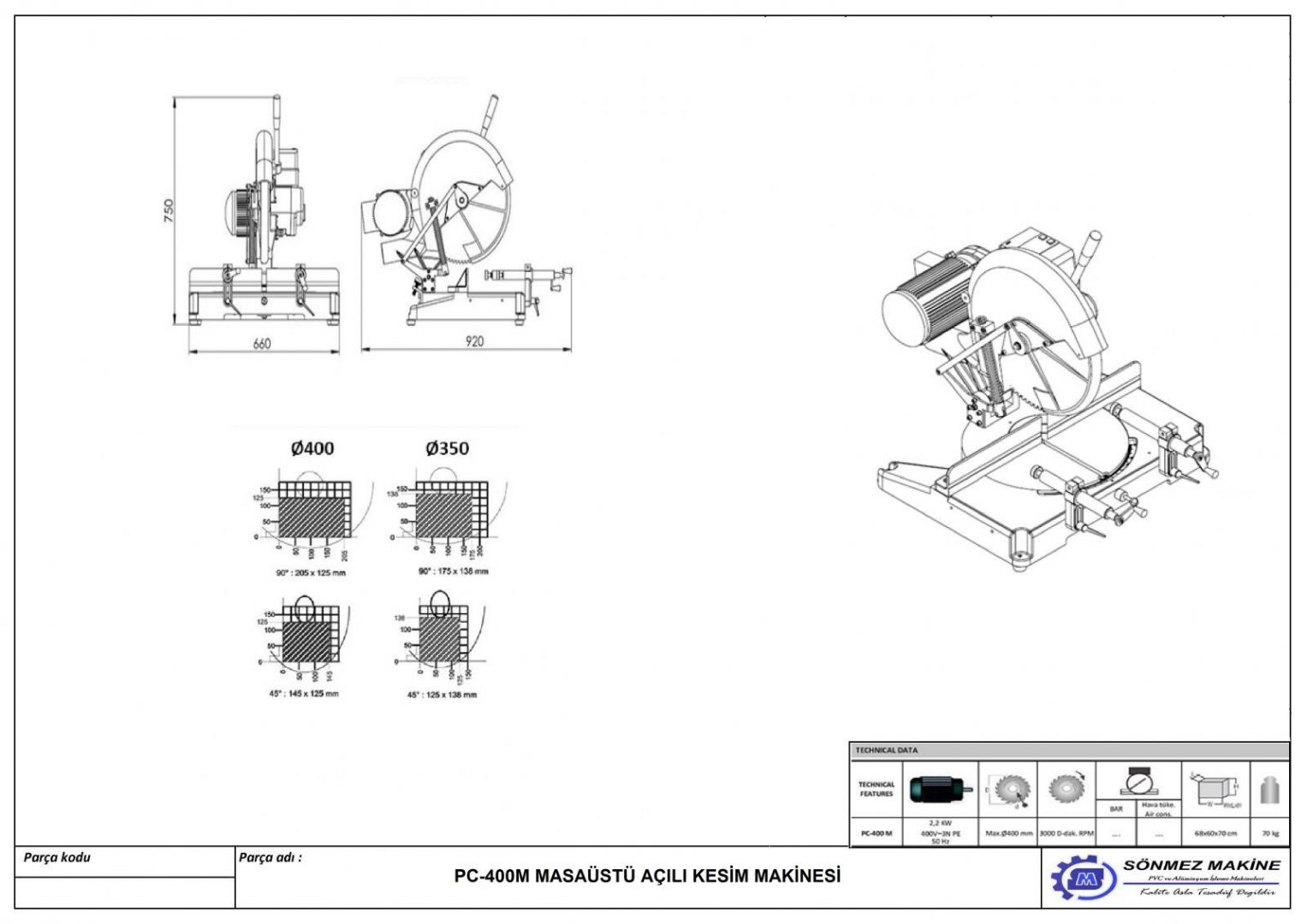 Masa st Al Kesim Makinesi PC400M